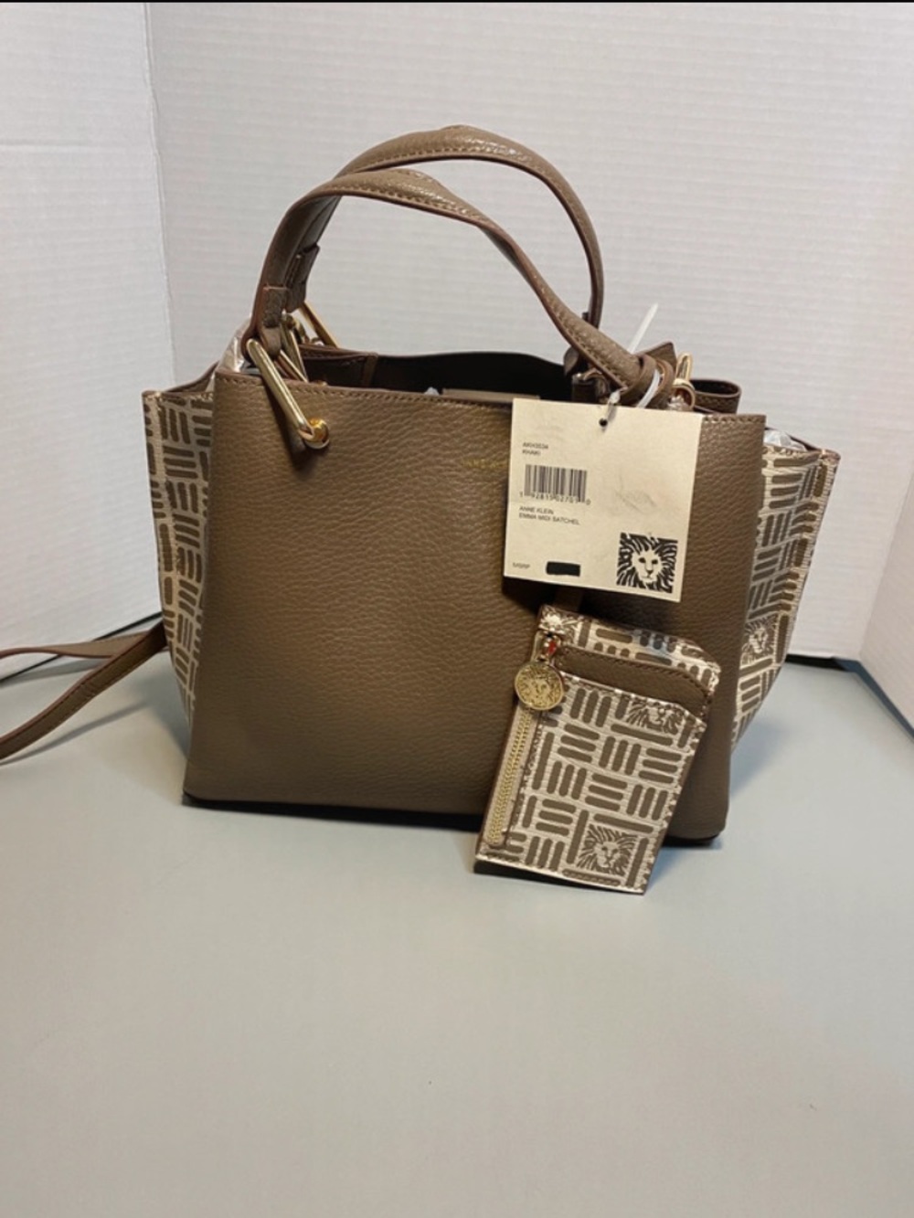 Anne Klein Taupe Patterned Satchel with Matching Wristlet